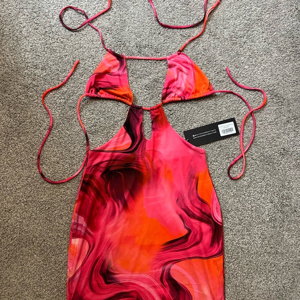 White Fox Boutique Pink and Red Backless Slip Dress for Cocktail